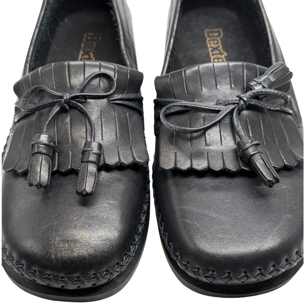 Dexter Loafers Women‎ 6.5W Black Leather Kiltie Tassel Low Wedge Comfort Classic